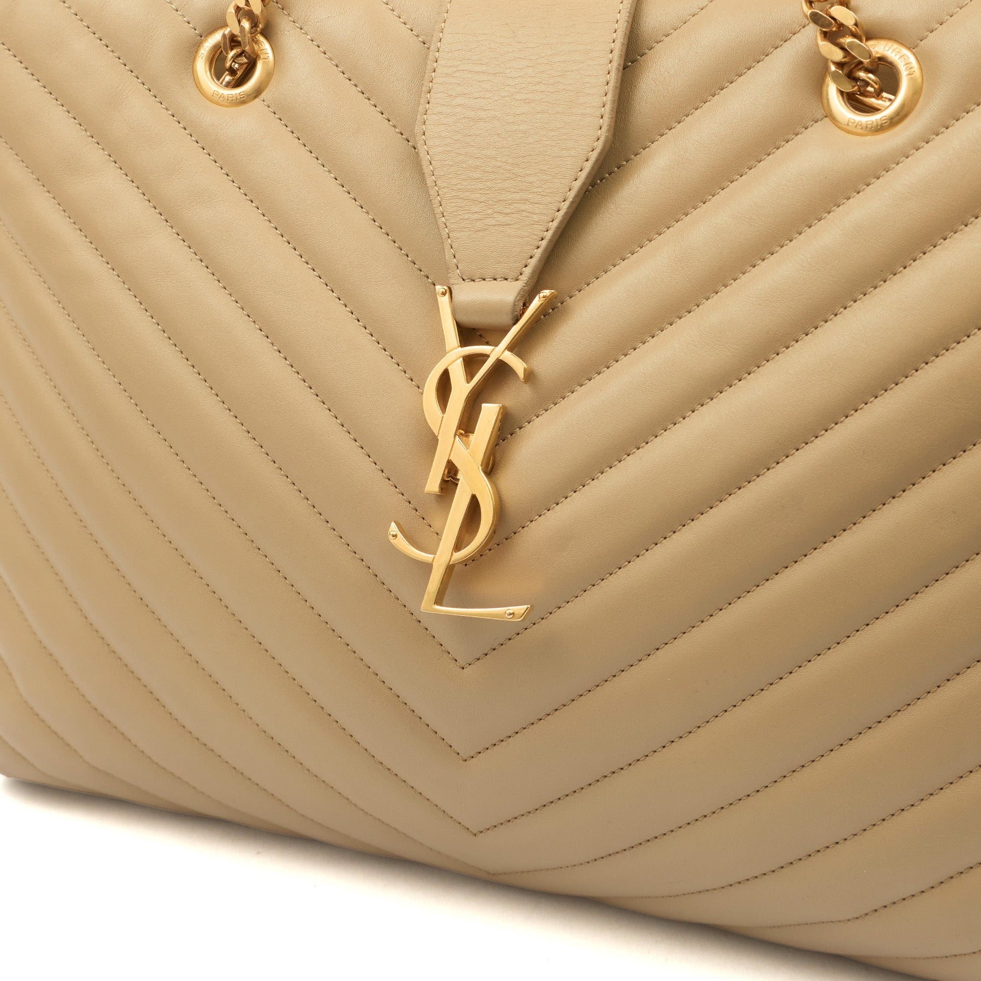 Saint Laurent Tote Monogram Tote in Green, Calfskin Leather — Lifestyle View