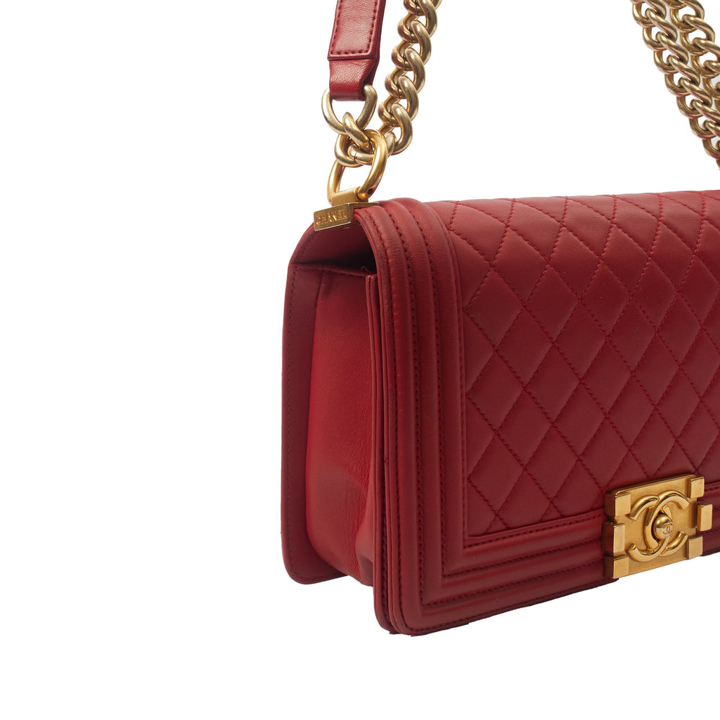 Chanel Shoulder Bag Boy - Medium in Red, Lambskin Leather — Alternate View 7