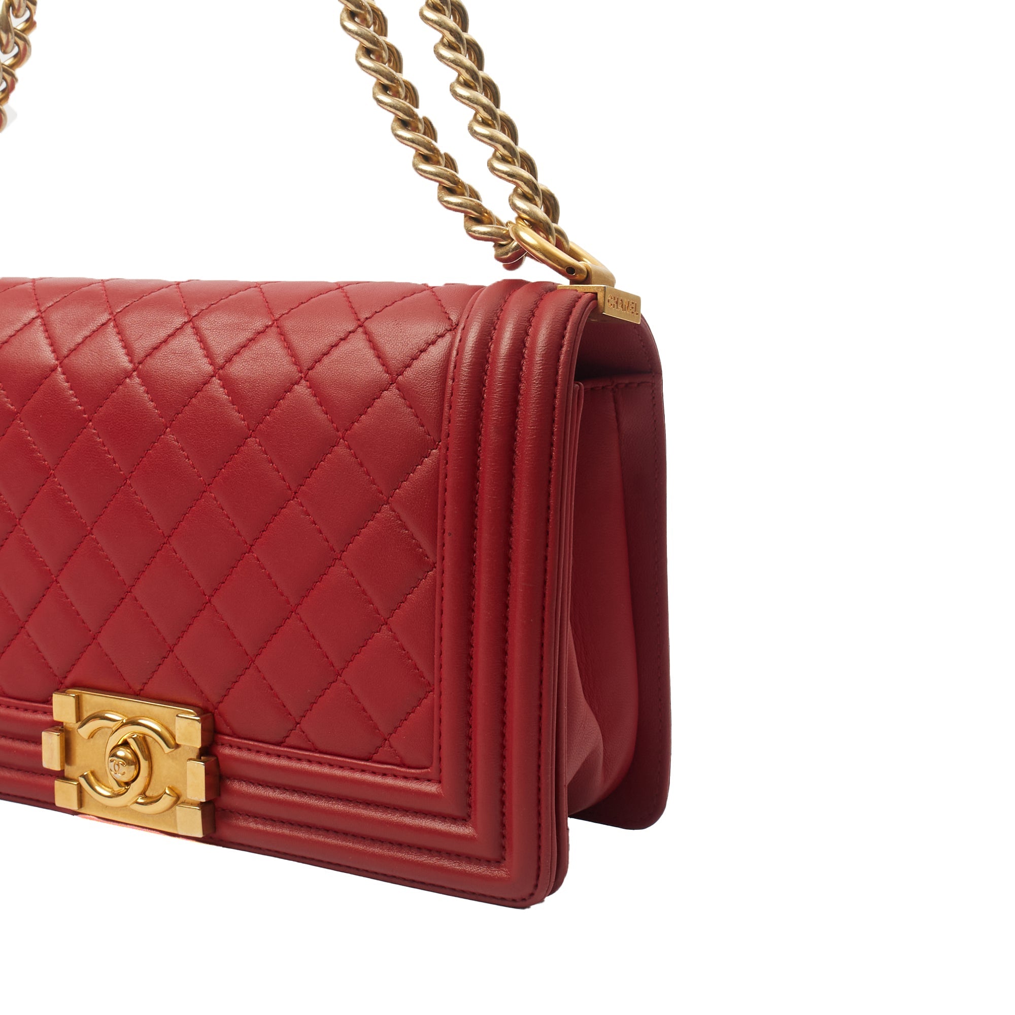 Chanel Shoulder Bag Boy - Medium in Red, Lambskin Leather — Alternate View 14
