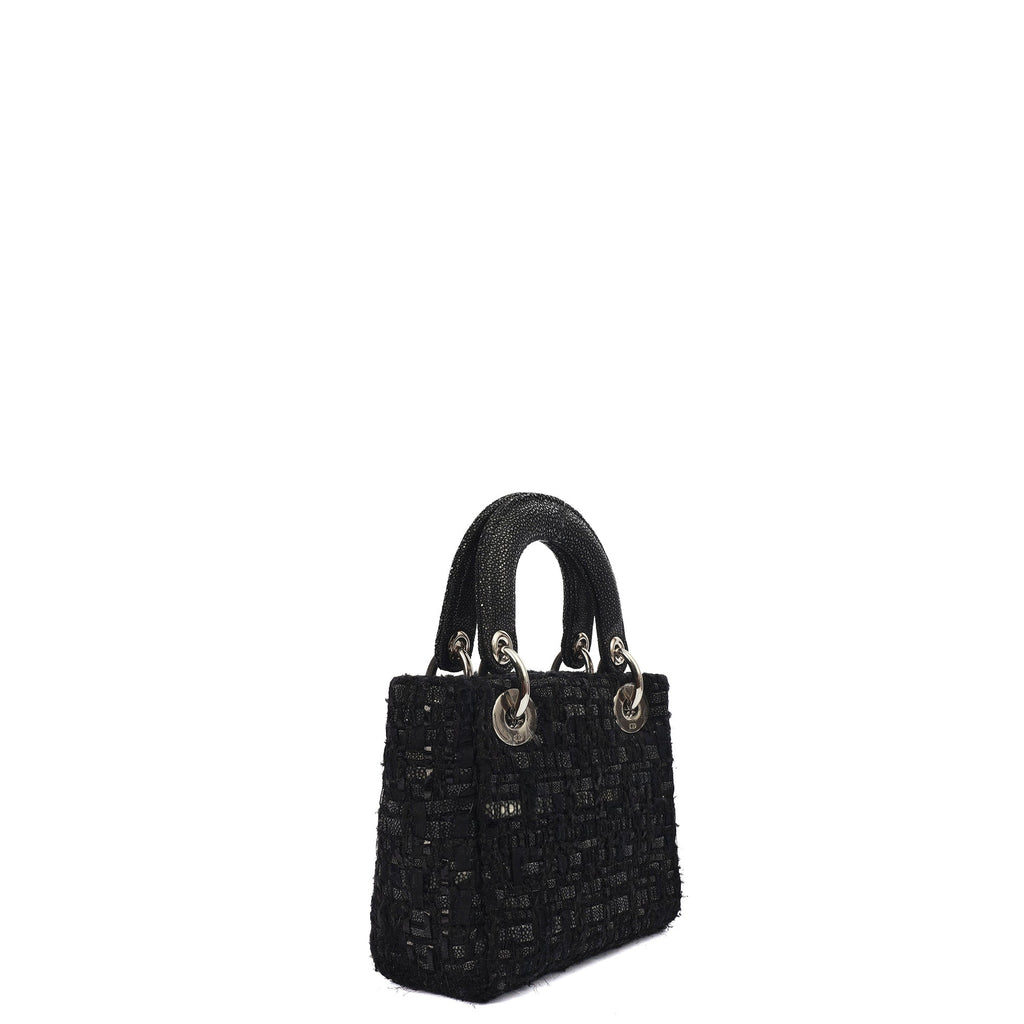 Christian Dior Top Handle Lady Dior - Mini in Black, Alligator Leather — Side View