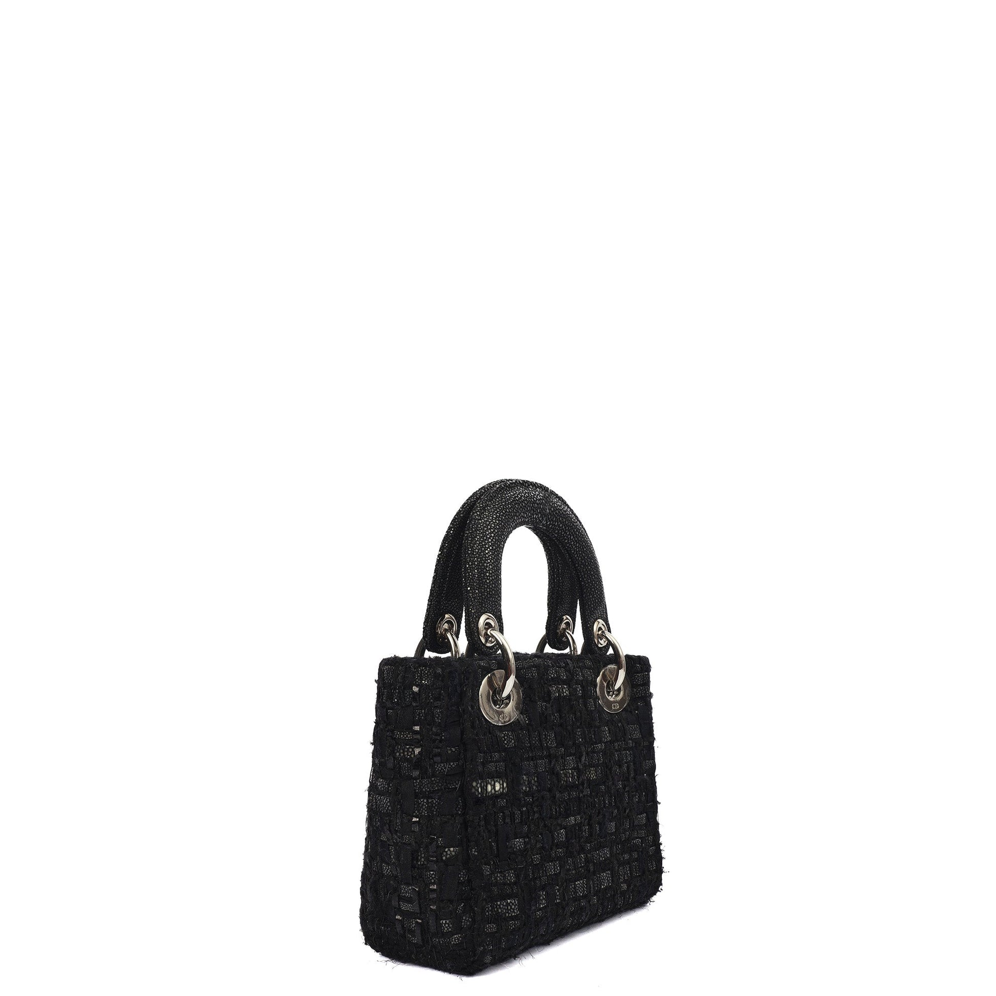 Christian Dior Top Handle Lady Dior - Mini in Black, Alligator Leather — Side View