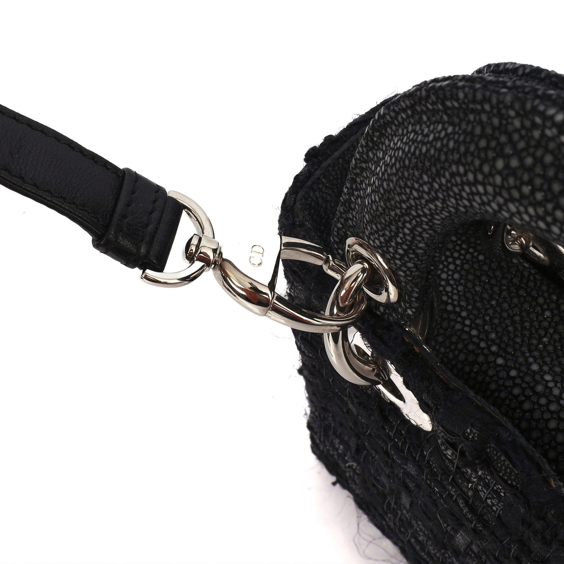 Christian Dior Top Handle Lady Dior - Mini in Black, Alligator Leather — Detail View