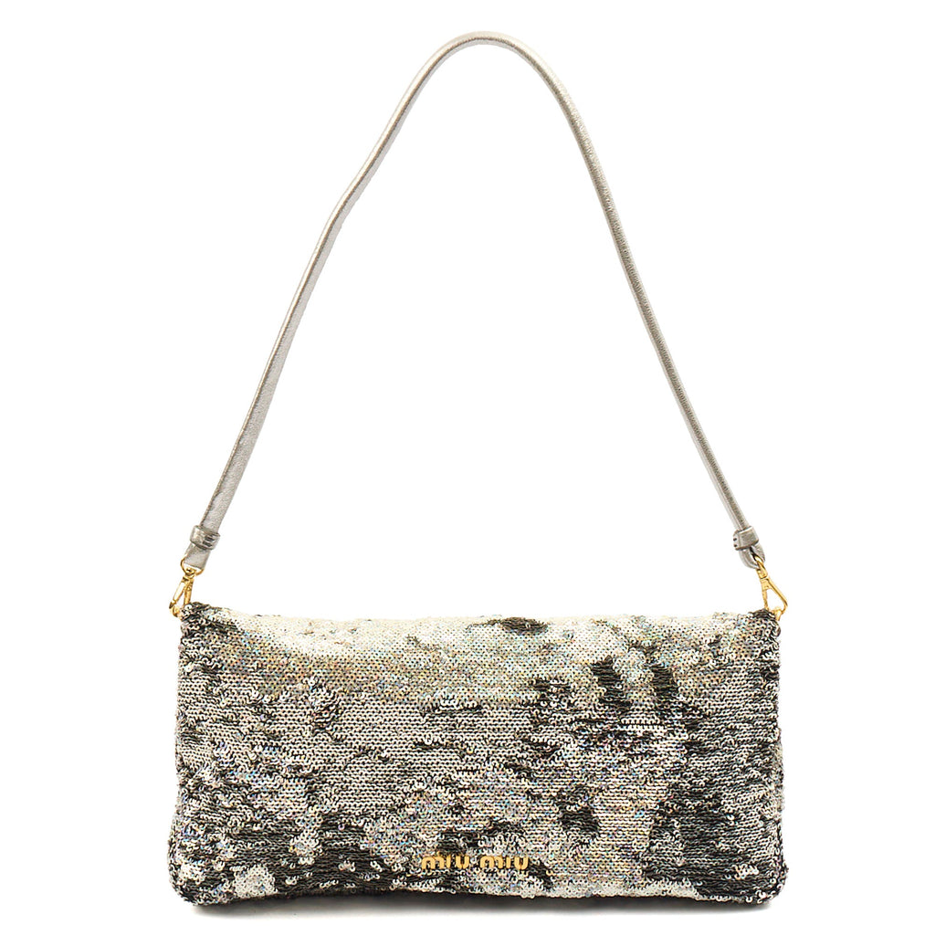 Miu Miu Shoulder Bag Clutch in Metallic, Canvas — Back View