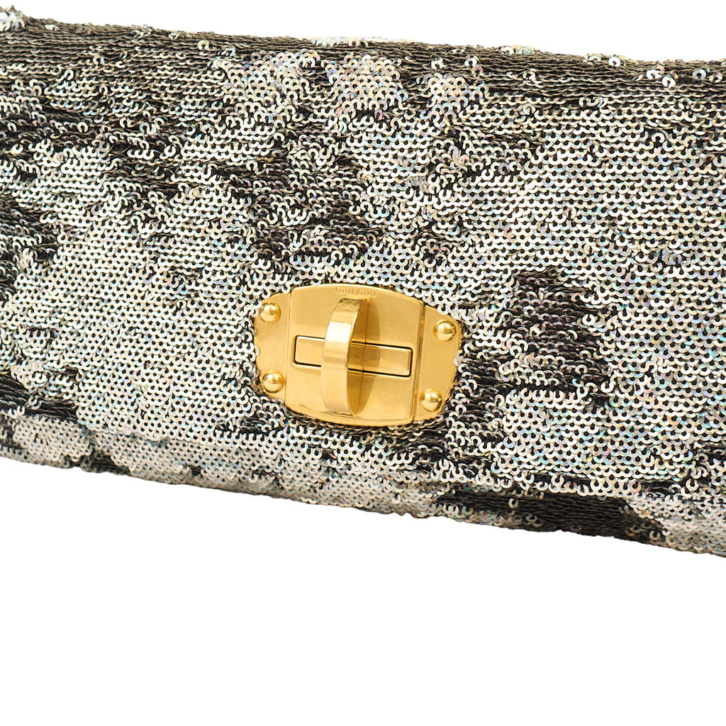 Miu Miu Shoulder Bag Clutch in Metallic, Canvas — Lifestyle View