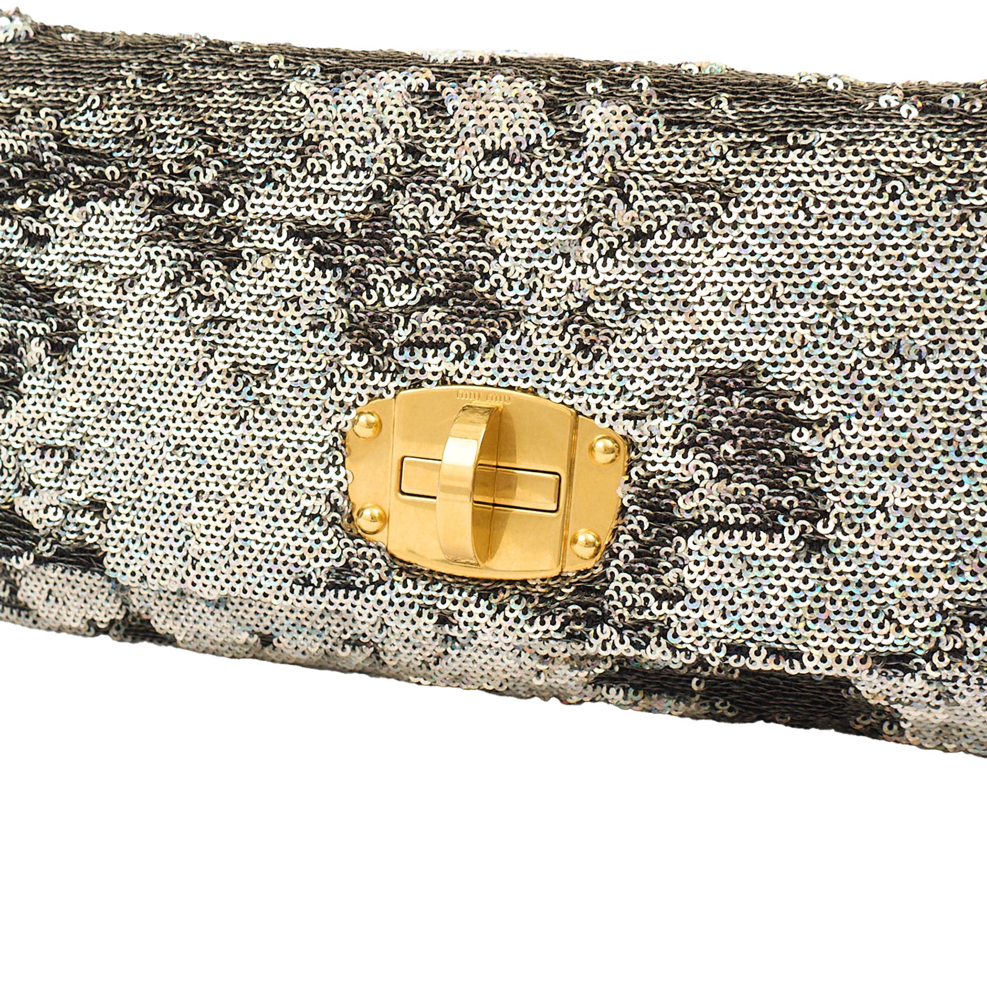 Miu Miu Shoulder Bag Clutch in Metallic, Canvas — Lifestyle View