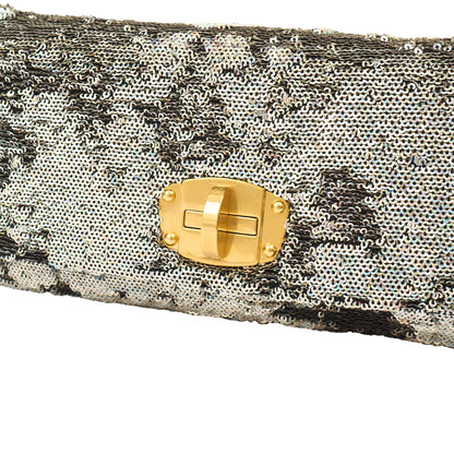Miu Miu Shoulder Bag Clutch in Metallic, Canvas — Lifestyle View