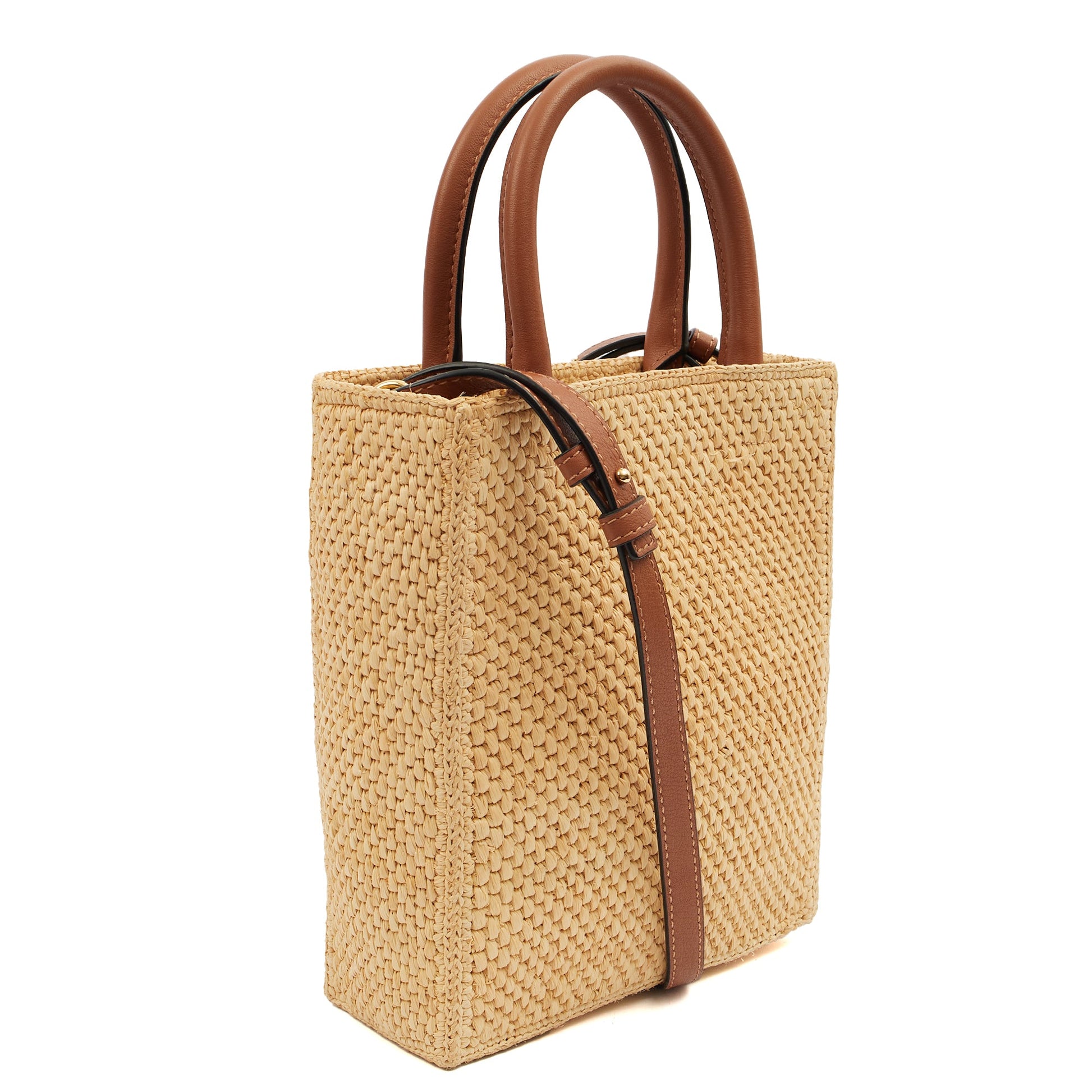 Loewe Cross Body Raffia Tote - Small in Brown, Leather — Alternate View 14