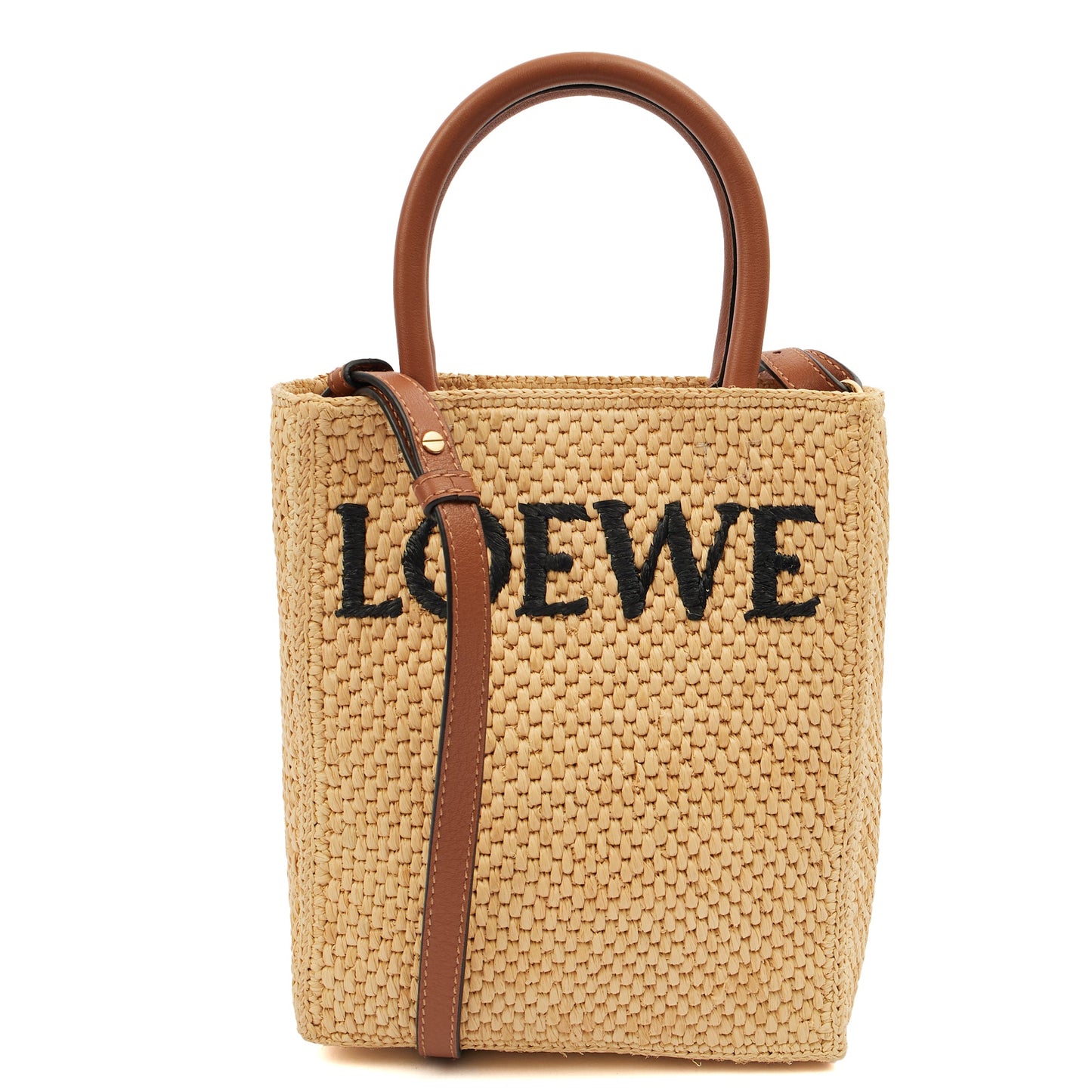 Loewe Cross Body Raffia Tote - Small in Brown, Leather — Alternate View 13