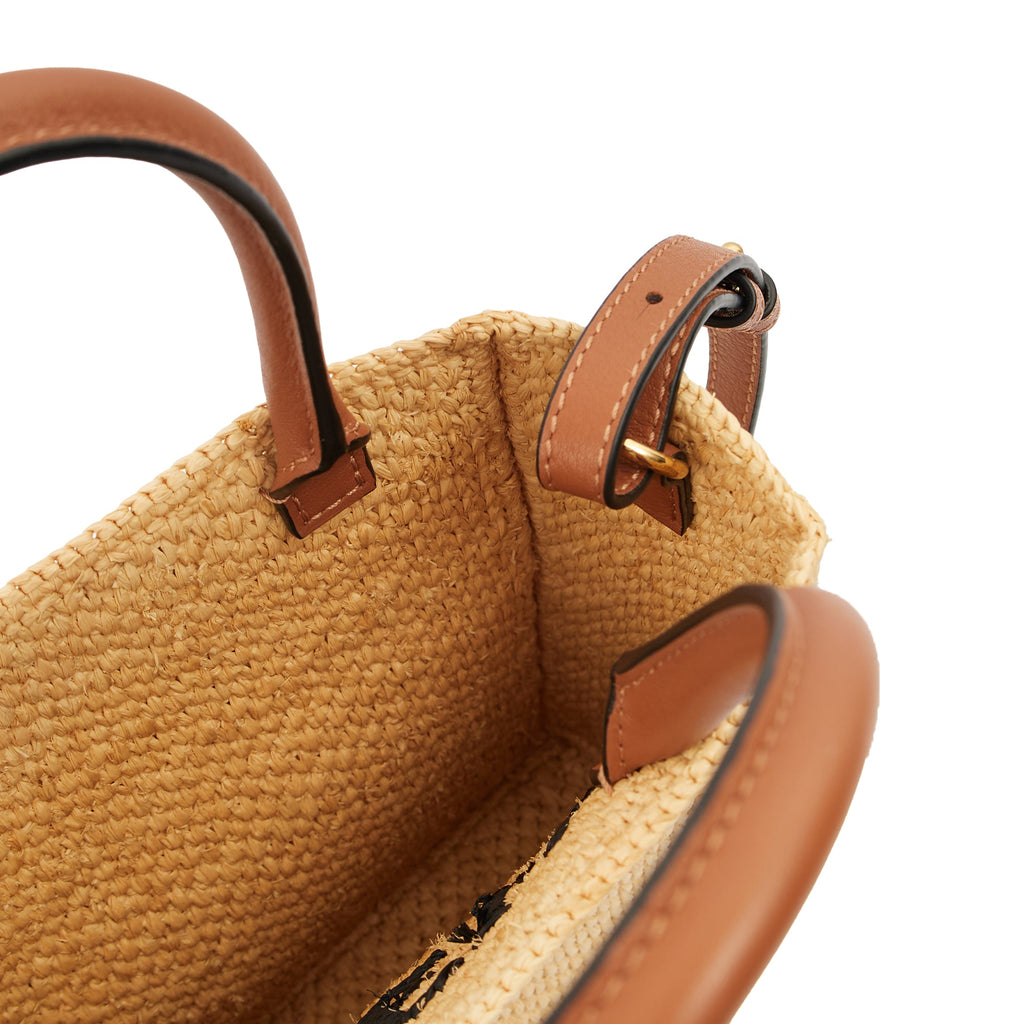 Loewe Cross Body Raffia Tote - Small in Brown, Leather — Detail View