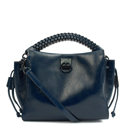 Mulberry Cross Body Iris - Small in Navy, Crinkle Patent — Front View