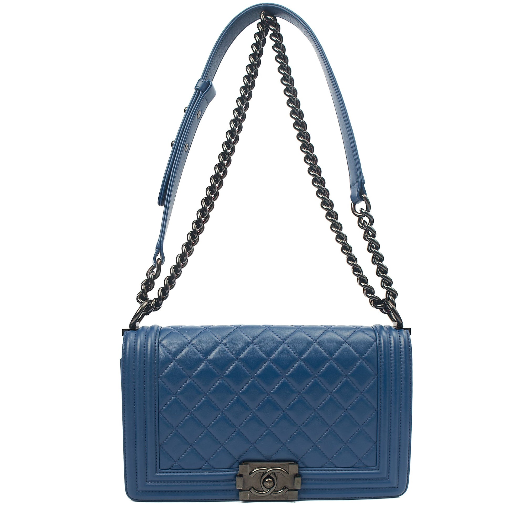 Chanel Shoulder Bag Boy - Medium in Blue, Leather — Alternate View 15
