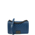 Chanel Shoulder Bag Boy - Medium in Blue, Leather — Front View