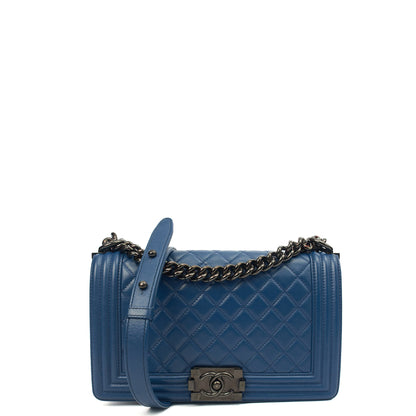 Chanel Shoulder Bag Boy - Medium in Blue, Leather — Front View