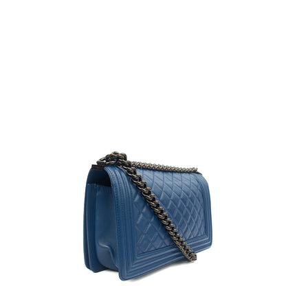 Chanel Shoulder Bag Boy - Medium in Blue, Leather — Side View