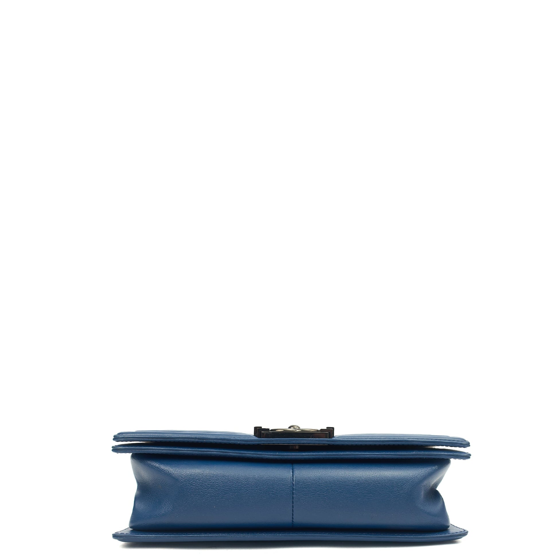 Chanel Shoulder Bag Boy - Medium in Blue, Leather — Top View
