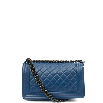 Chanel Shoulder Bag Boy - Medium in Blue, Leather — Back View