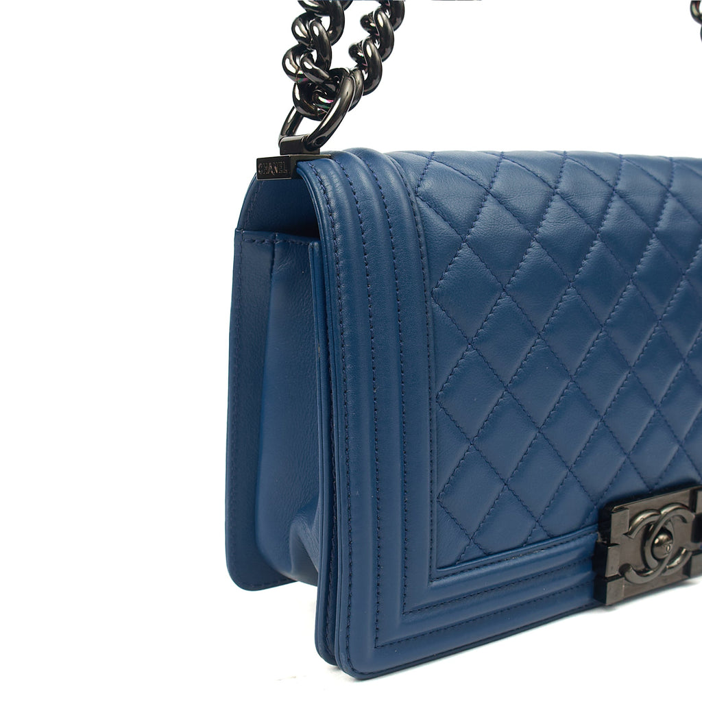 Chanel Shoulder Bag Boy - Medium in Blue, Leather — Alternate View 7