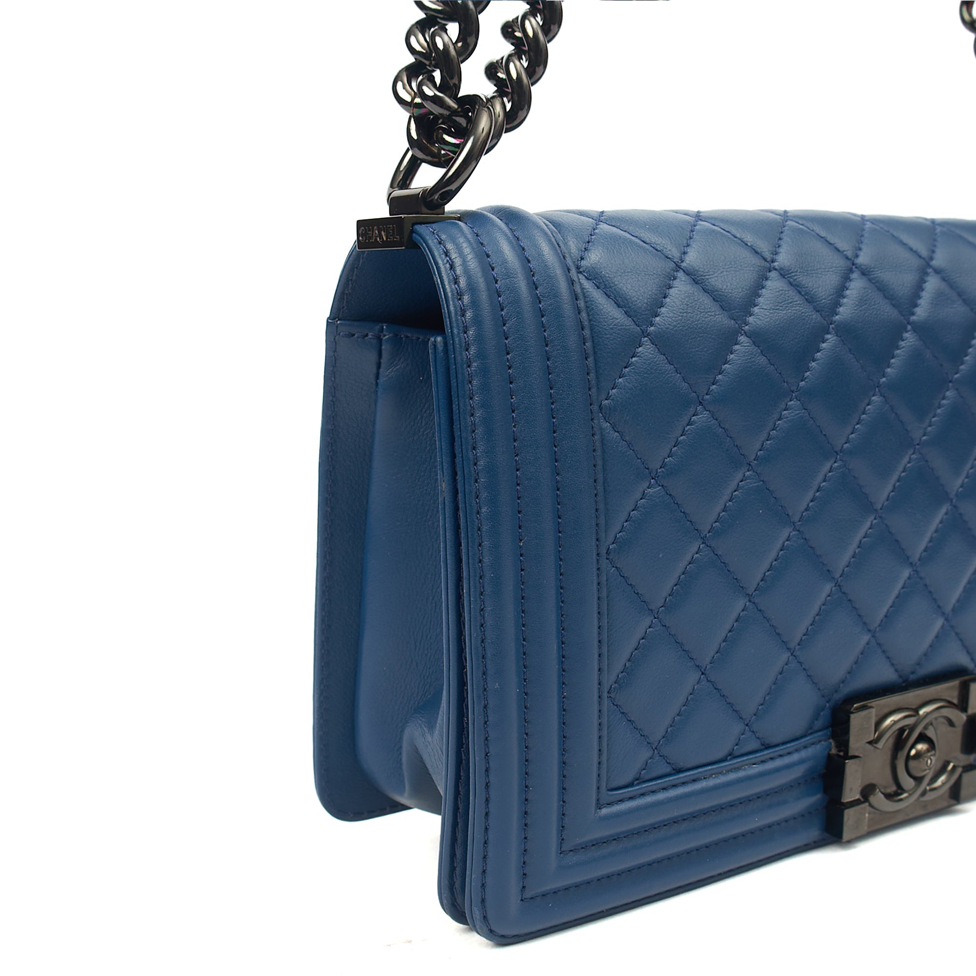Chanel Shoulder Bag Boy - Medium in Blue, Leather — Alternate View 27