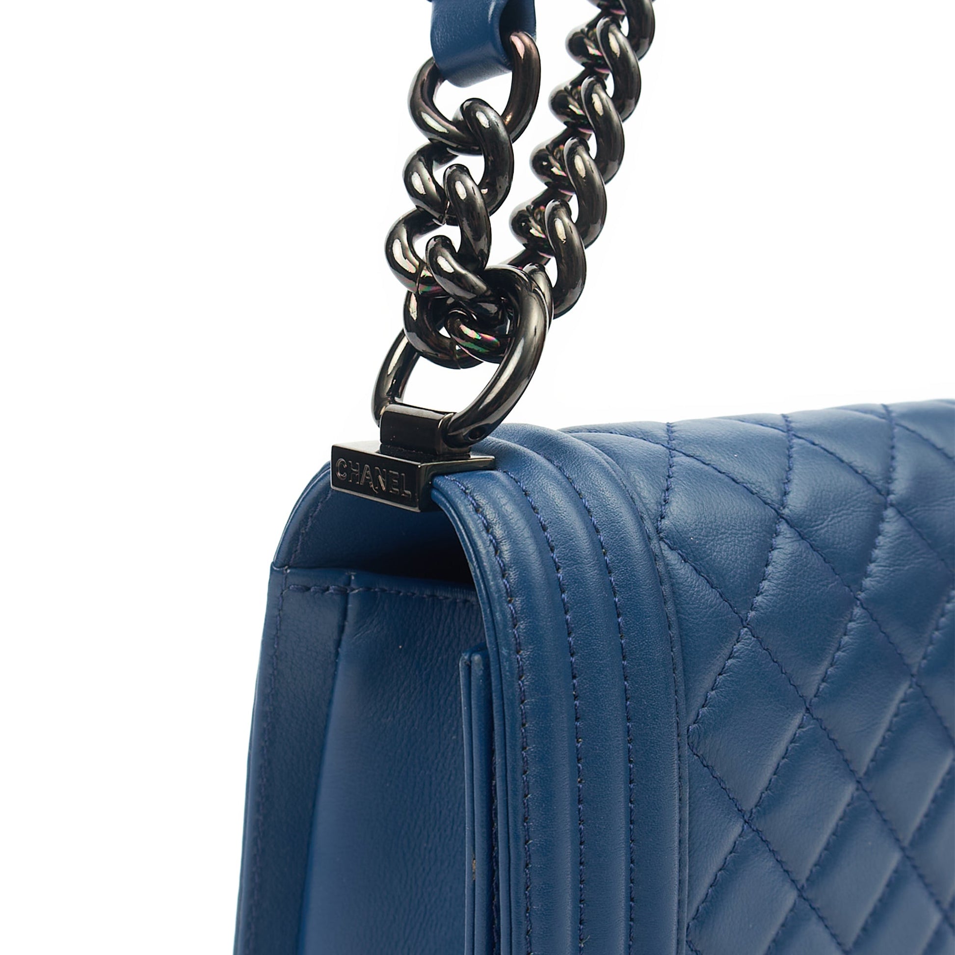 Chanel Shoulder Bag Boy - Medium in Blue, Leather — Alternate View 28
