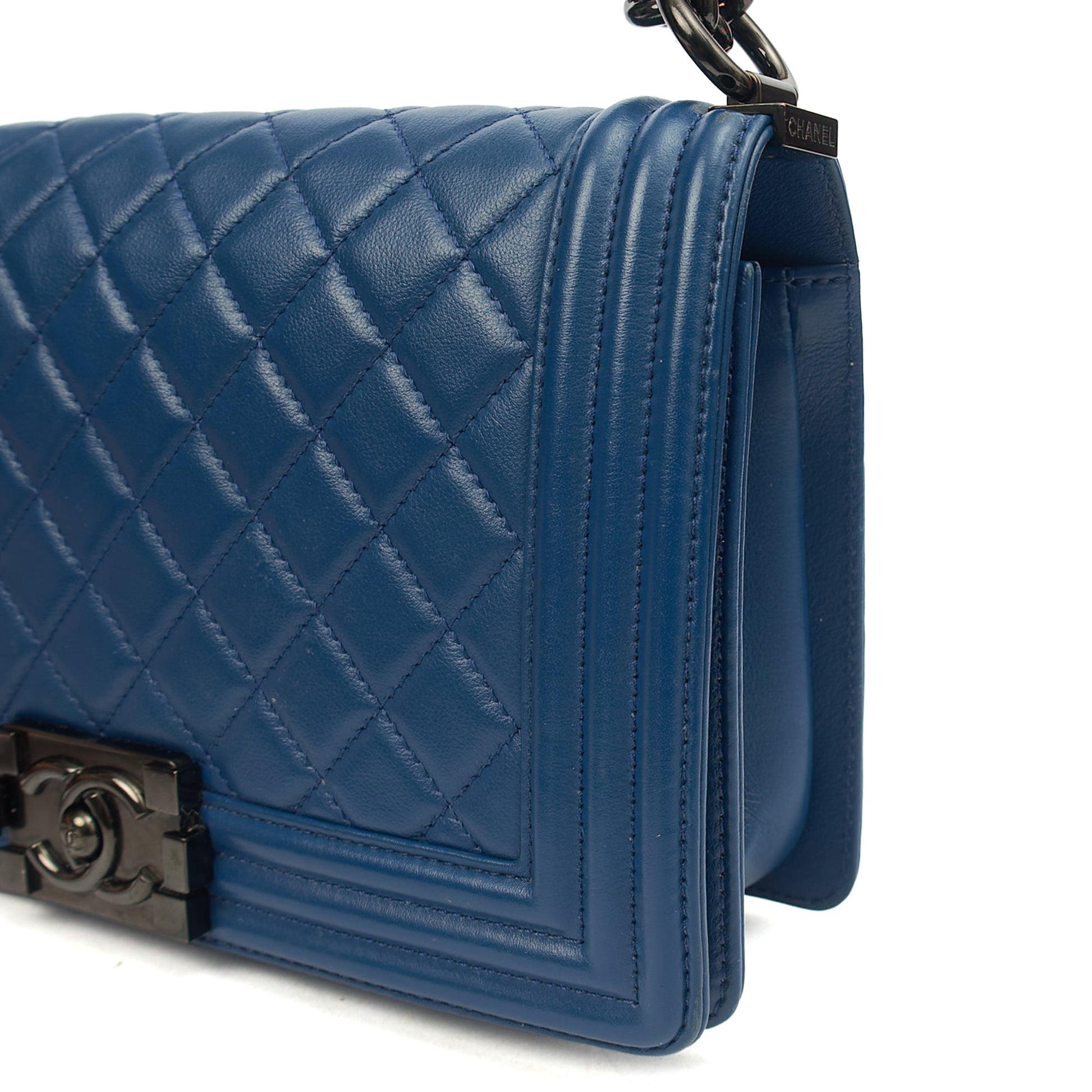 Chanel Shoulder Bag Boy - Medium in Blue, Leather — Alternate View 19