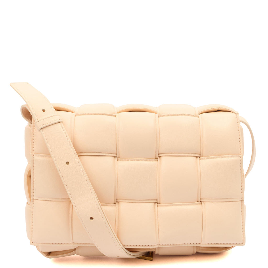 Bottega Veneta Cross Body Padded Cassette in Porridge, Leather — Front View