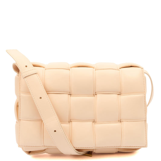Bottega Veneta Cross Body Padded Cassette in Porridge, Leather — Front View