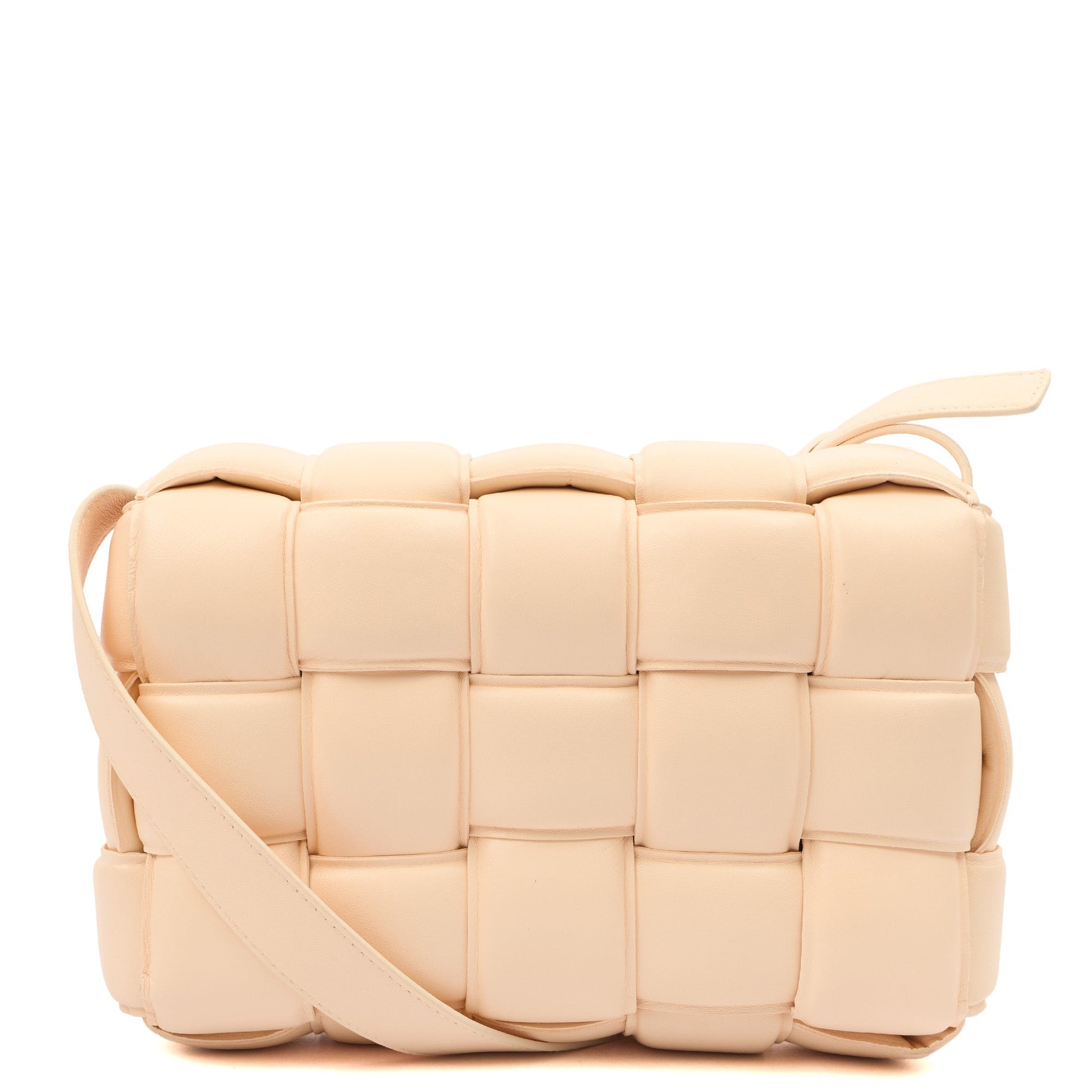 Bottega Veneta Cross Body Padded Cassette in Porridge, Leather — Top View