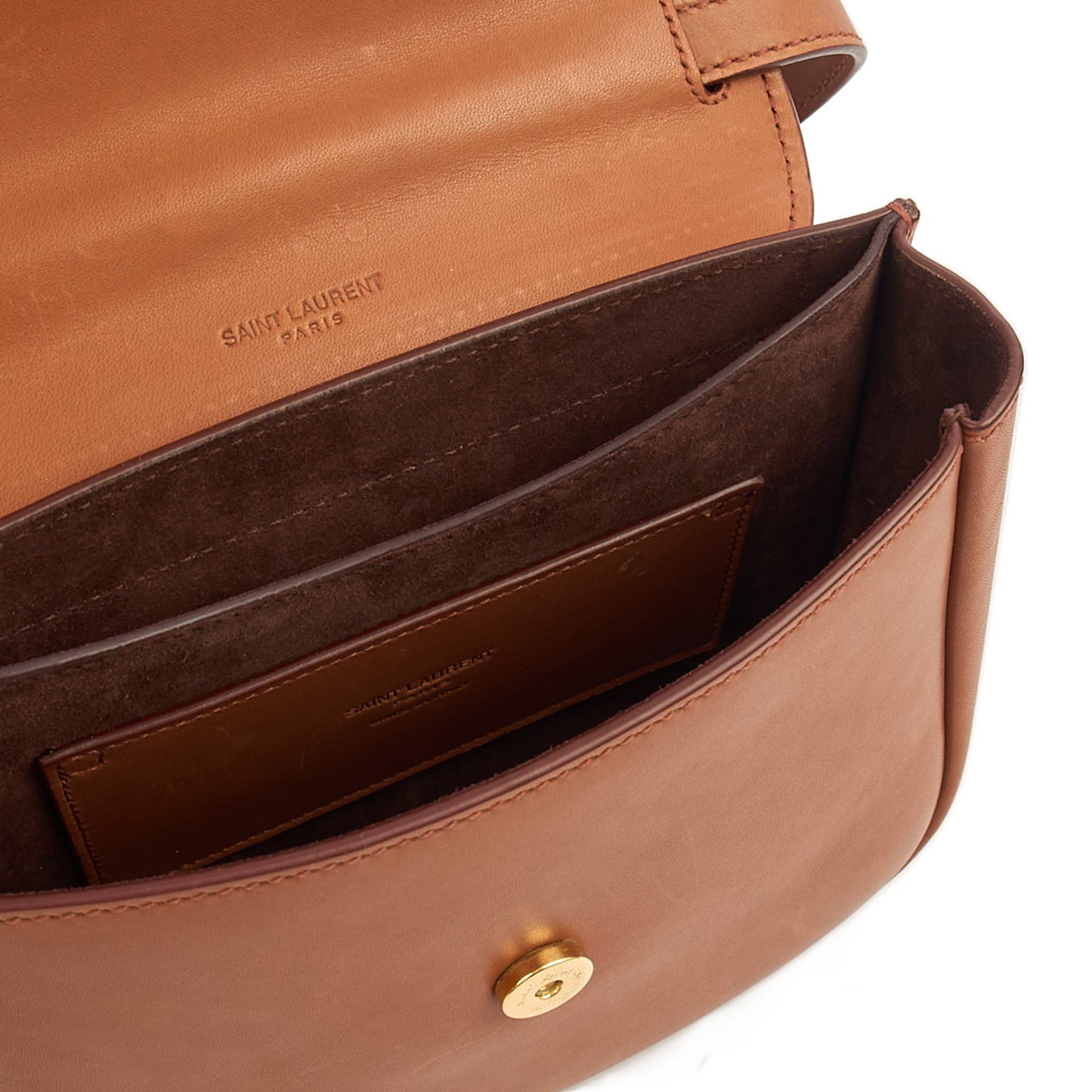 Saint Laurent Cross Body Kaia Satchel - Small in Brown, Leather — Detail View
