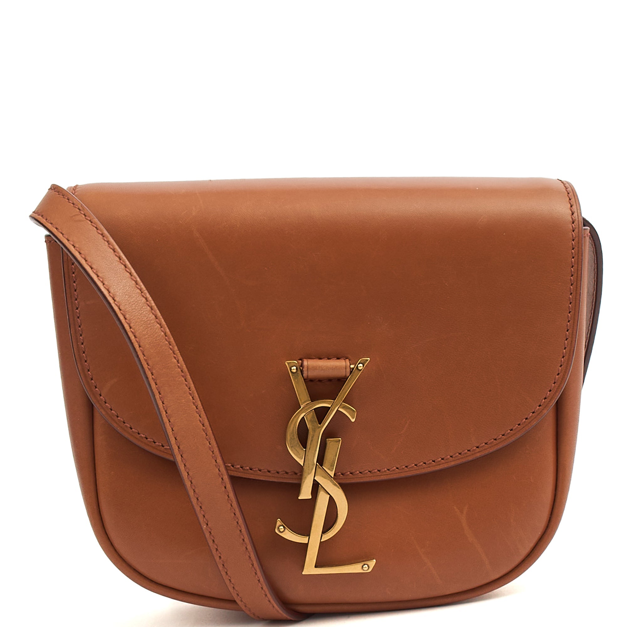 Saint Laurent Cross Body Kaia Satchel - Small in Brown, Leather — Front View