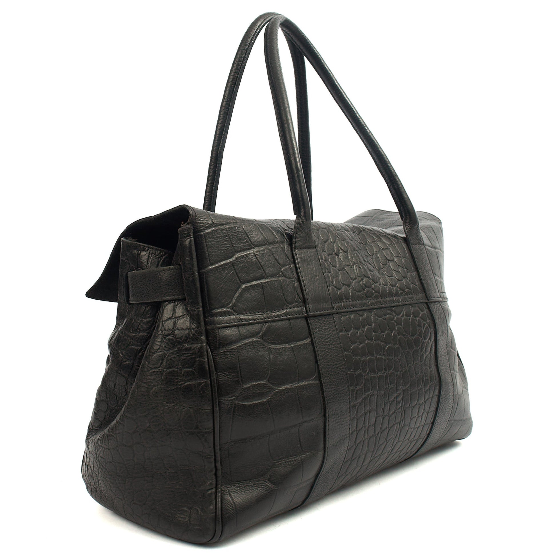 Mulberry Tote Bayswater Heritage in Black, Exotic Effect Leather — Back View