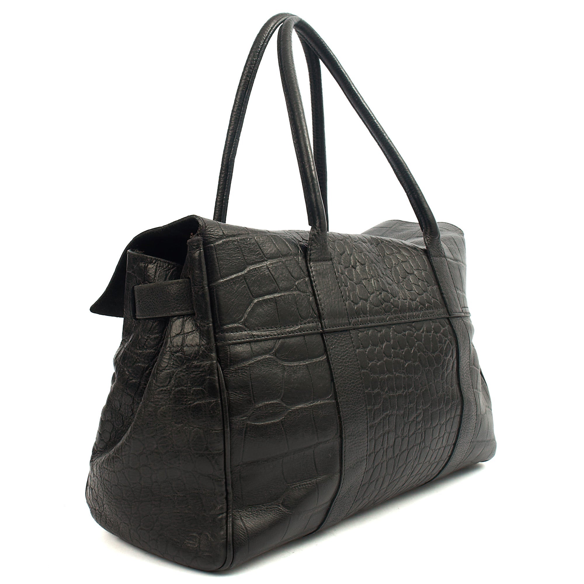 Mulberry Tote Bayswater Heritage in Black, Exotic Effect Leather — Back View