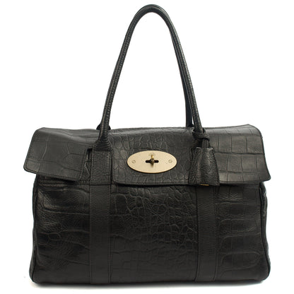 Mulberry Tote Bayswater Heritage in Black, Exotic Effect Leather — Front View