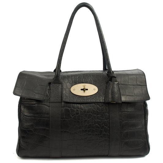 Mulberry Tote Bayswater Heritage in Black, Exotic Effect Leather — Front View