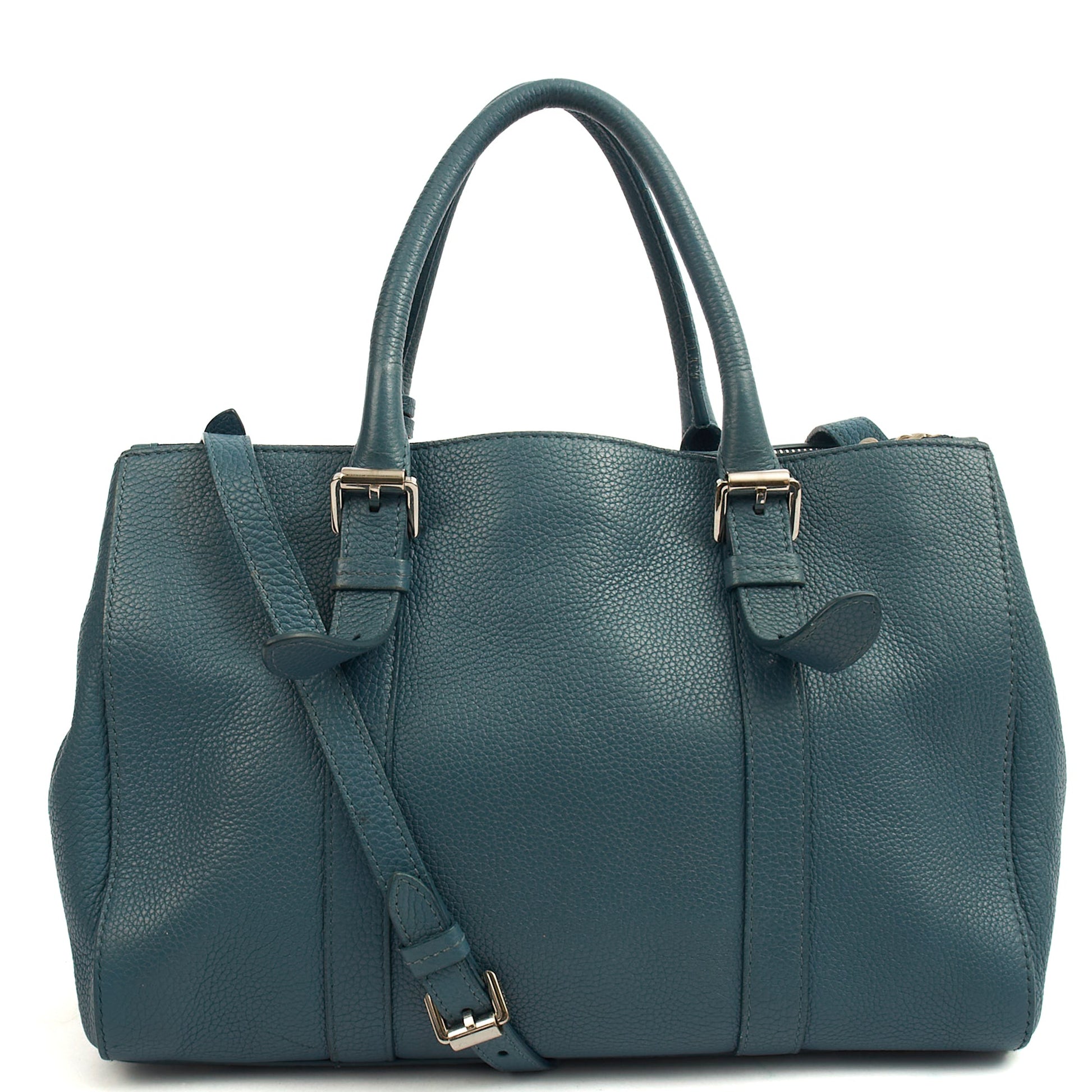 Mulberry Tote Bayswater Double Zip Tote - Small in Blue, Calfskin Leather — Back View