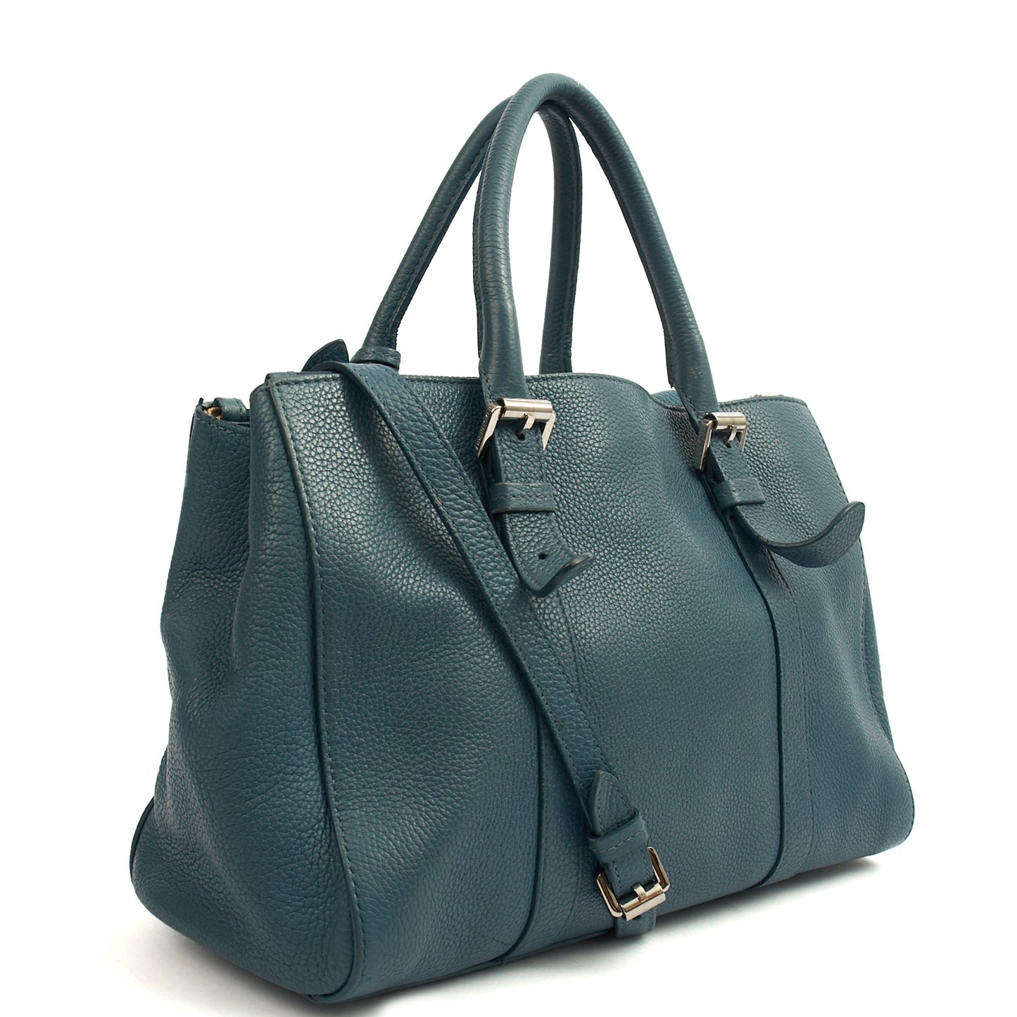 Mulberry Tote Bayswater Double Zip Tote - Small in Blue, Calfskin Leather — Side View