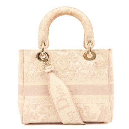 Christian Dior Tote Lady D-lite - Medium in Powder Pink, Dior Oblique Embroidery — Top View
