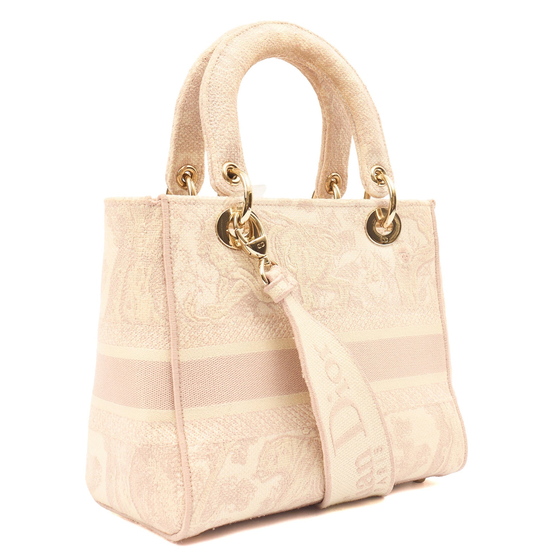 Christian Dior Tote Lady D-lite - Medium in Powder Pink, Dior Oblique Embroidery — Back View