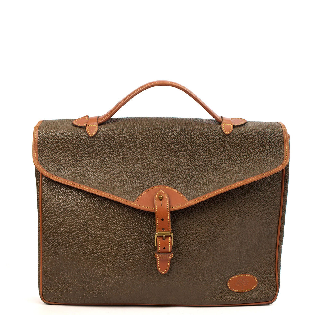 Mulberry Cross Body Briefcase in Green, Scotchgrain — Front View