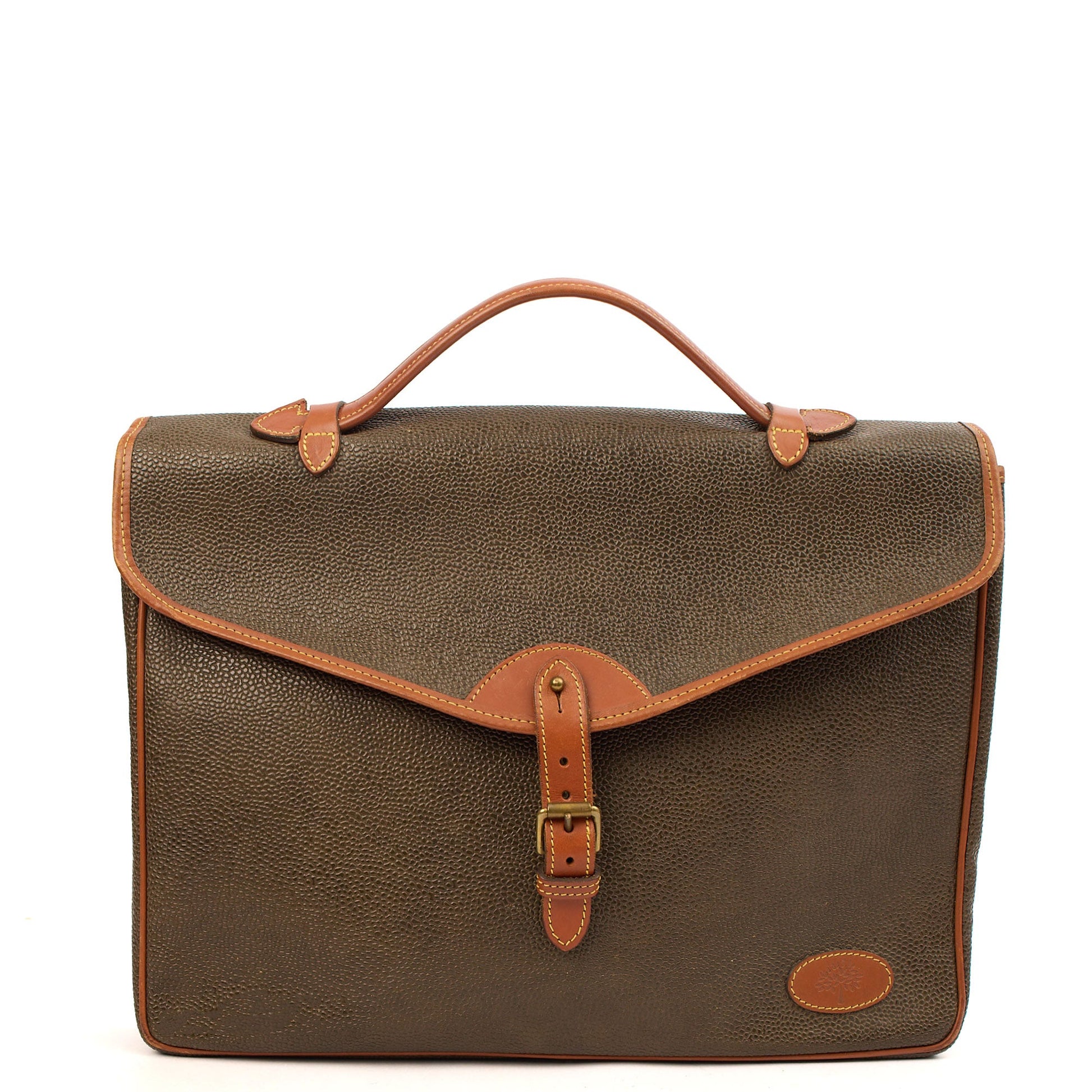 Mulberry Cross Body Briefcase in Green, Scotchgrain — Front View