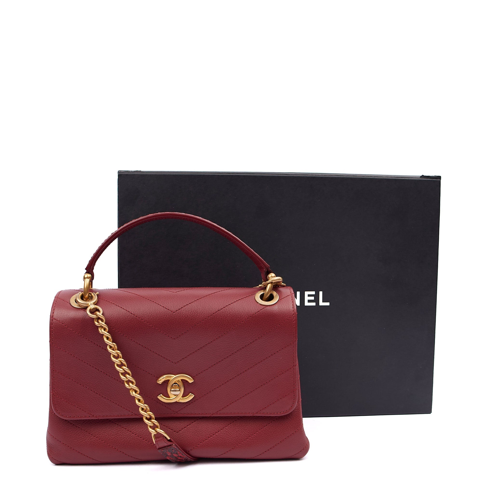 Chanel Top Handle Flap Bag With Top Handle in Red, Leather — Lifestyle View