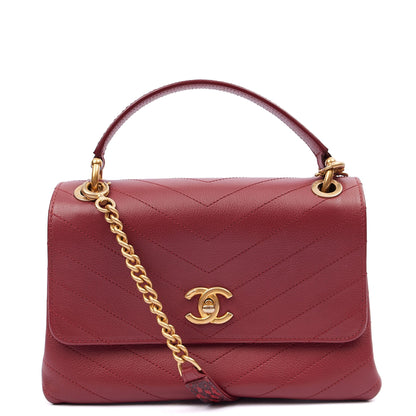 Chanel Top Handle Flap Bag With Top Handle in Red, Leather — Alternate View 13