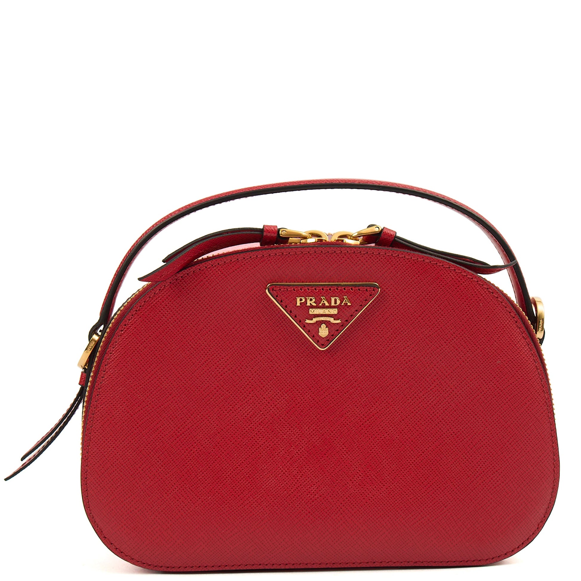 Prada Top Handle Crossbody in Red, Calfskin — Front View