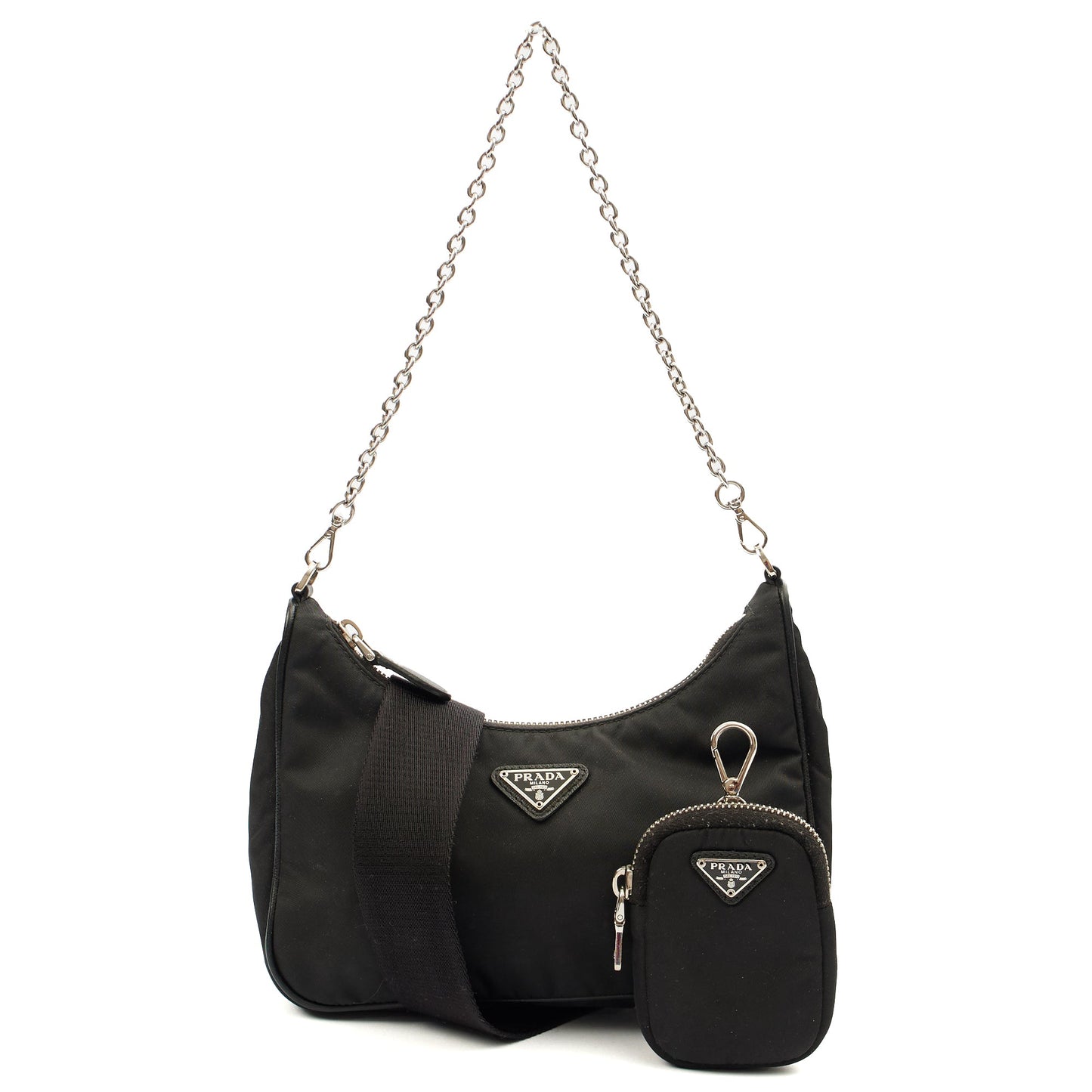 Prada Cross Body Re-Edition 2000 Shoulder Bag in Black, Fabric — Front View