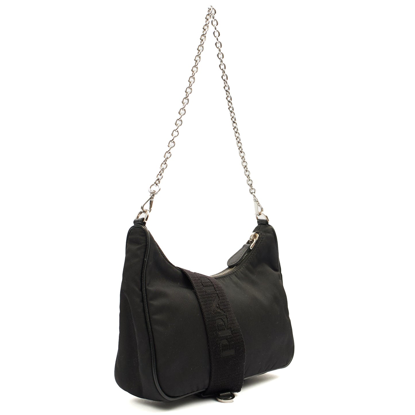 Prada Cross Body Re-Edition 2000 Shoulder Bag in Black, Fabric — Side View