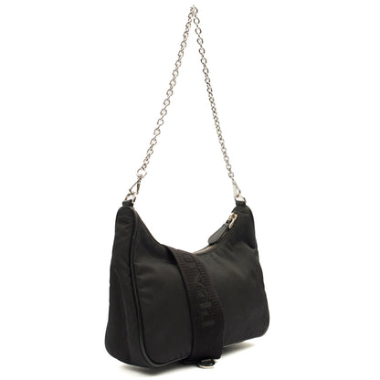 Prada Cross Body Re-Edition 2000 Shoulder Bag in Black, Fabric — Side View