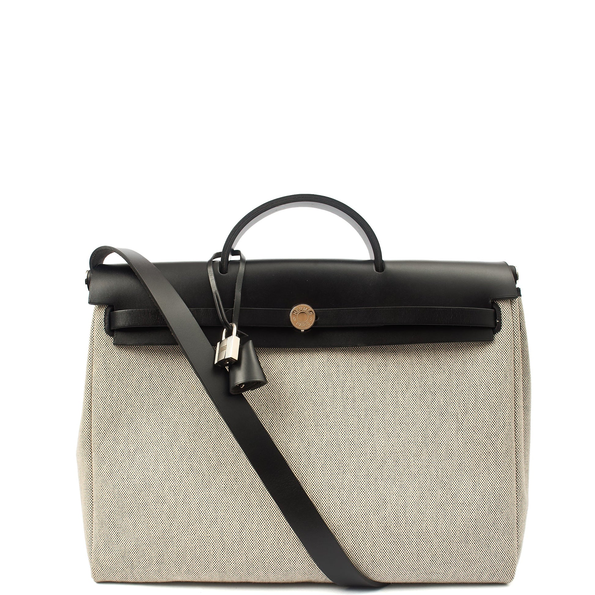 Hermes Tote Herbag Zip 31 in Black, Fabric — Front View