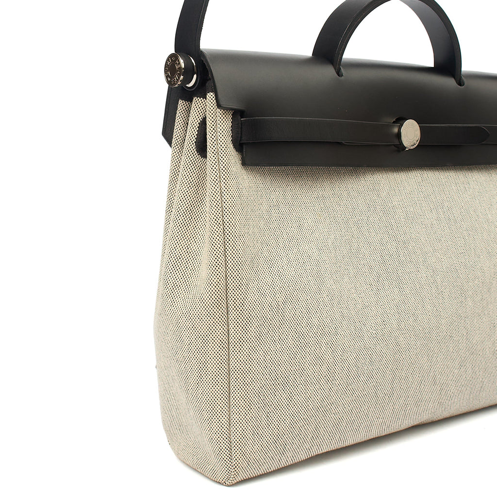 Hermes Tote Herbag Zip 31 in Black, Fabric — Detail View