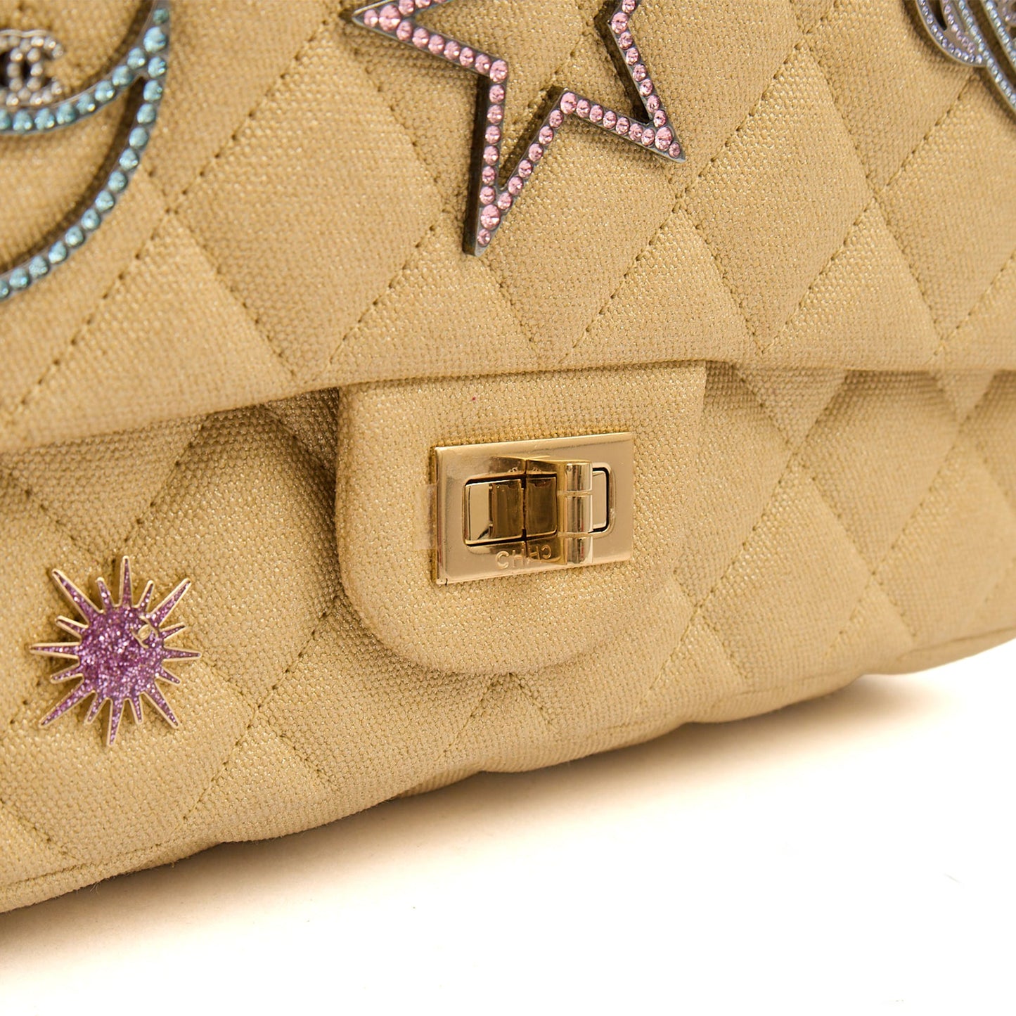 Chanel Shoulder Bag 2.55 Reissue - Medium in Metallic, Fabric — Back View