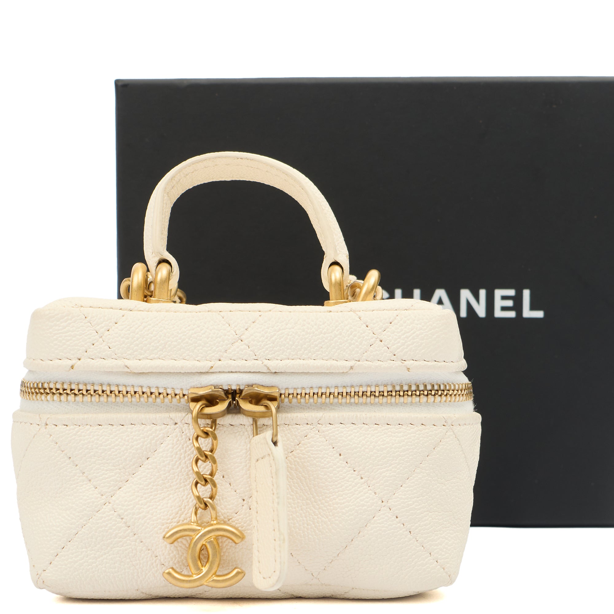Chanel Cross Body Vanity - Small in White, Caviar Leather — Side View