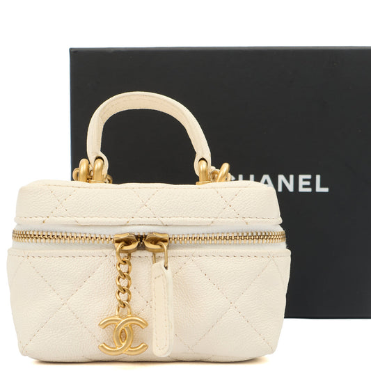 Chanel Cross Body Vanity - Small in White, Caviar Leather — Side View